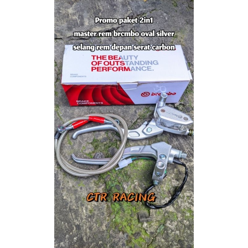 promo paket pengereman master rem brembo tabung oval silver 1set plus selang ram depan variasi carbo
