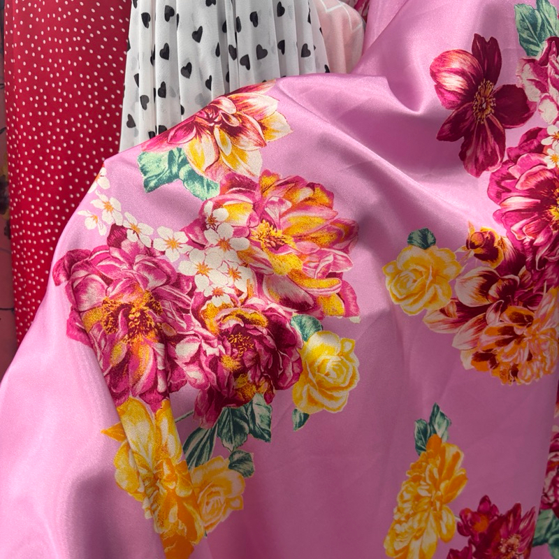 kain satin silk premium - kain silk motif bunga - kain meteran - kain bahan motif - kain meteran - k
