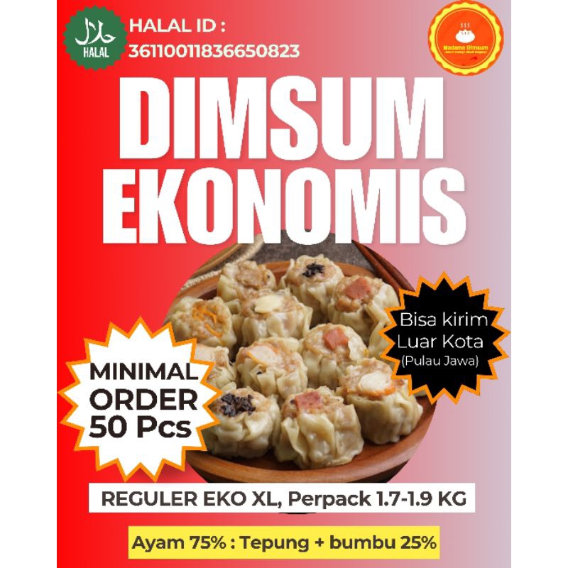 

(SIZE REGULER/BESAR XL)-(E K O N O M I S) Dimsum AYAM HALAL FROZEN FOOD (INCLUDE SAOS)(SIAP KIRIM LUAR KOTA).. Frozen Food Dimsum halal terlaris langsung pabriknya.. komposisi ayamnya 80%..