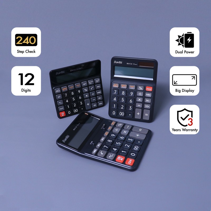 

[Terminal Stationery 01] Bantex Kalkulator Kantor 12 Digit Tampilan Besar Dual Power Garansi 3 Tahun BD412X