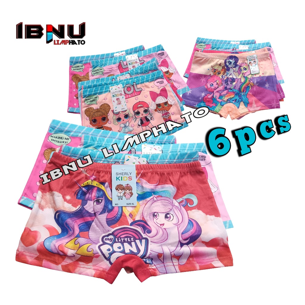 6Pcs Pakaian Celana Dalam Anak Cewek Umur 2-9 Tahun Model Boxer