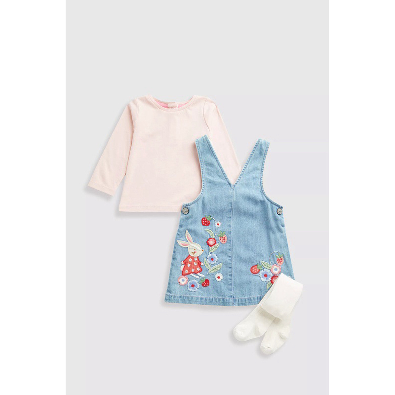 Mothercare Denim Pinny Dress,T-Shirt and Tights Set