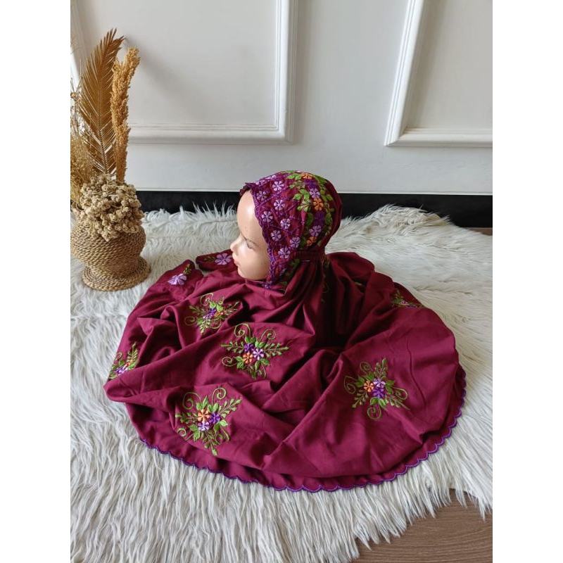 (Ready siap kirim) Mukena terusan anak Katun Mikro Bordir warna mukena anak L katun micro kelas 345 