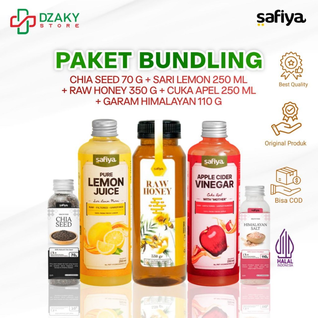 

Safiya Paket Super 5in1 Cuka Lemon Madu Chiaseed Garam Diet Lengkap