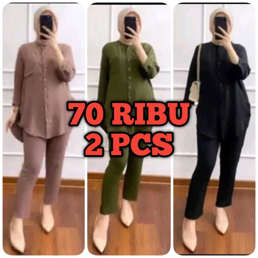 70RB DAPAT 2 PCS  TERLARIS ONE SET HRMES SETELAN BAJU POLOS CELANA / SETELAN ANDIN PENDEK//SETELAN A