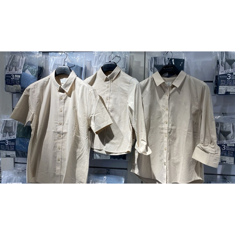 Giordano Kemeja Long Sleeves Shirt Set Couple Man Women & Junior Signature Khaki Size S M L XL XXL