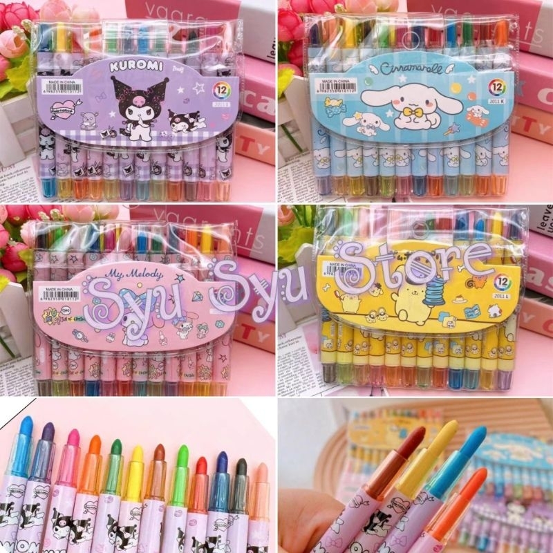 

Krayon Crayon putar 12 warna Kuromi My Melody Cinnamoroll Pompompurin