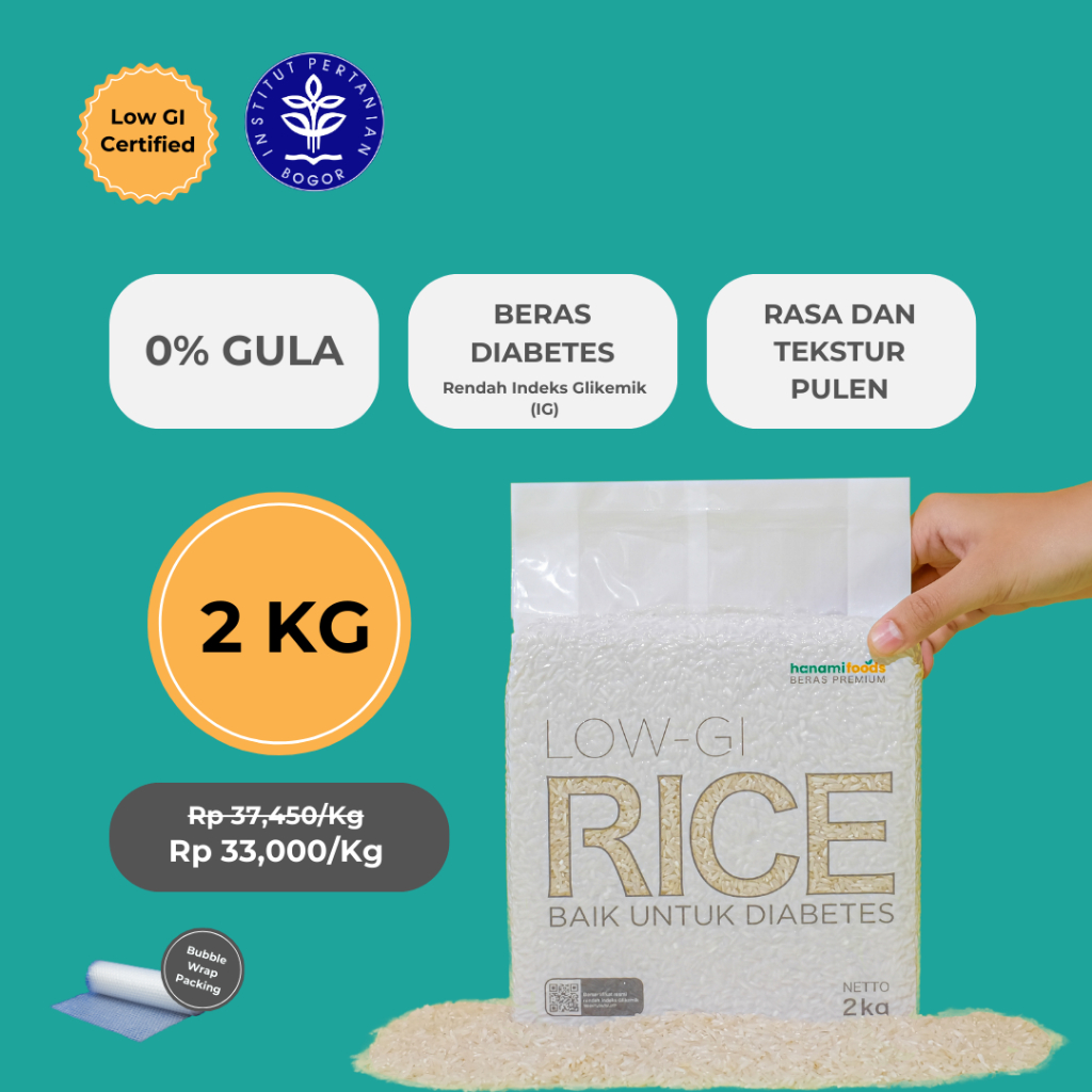 

Beras Putih Premium 2Kg - Beras Diabetes Rendah IG Hanami Rice