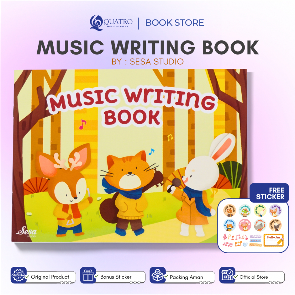 

Buku Garis Lima Anak dengan Award Stiker, Manuscript, Buku Menulis Not Balok Gambar Cute Stickers