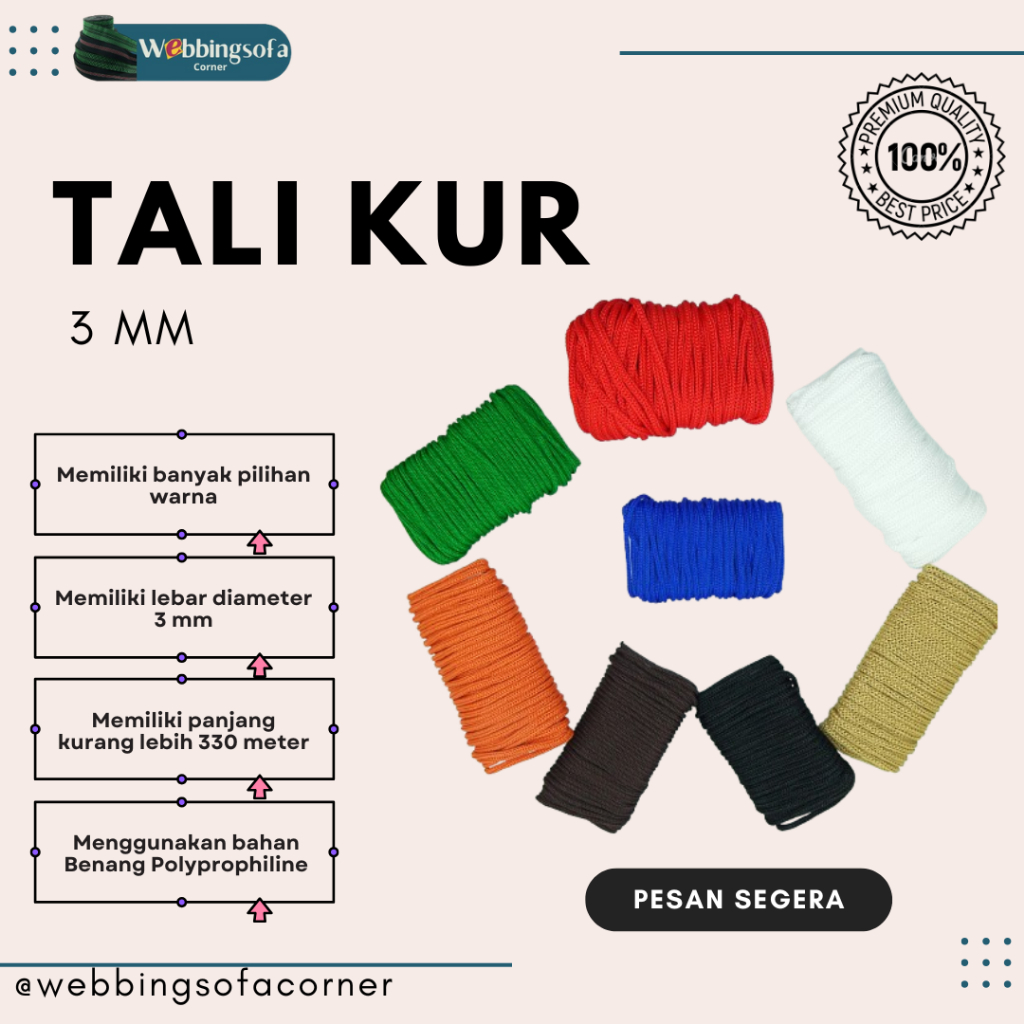 

Tali Kur 3 mm 900 gram Per Pack Aneka Warna