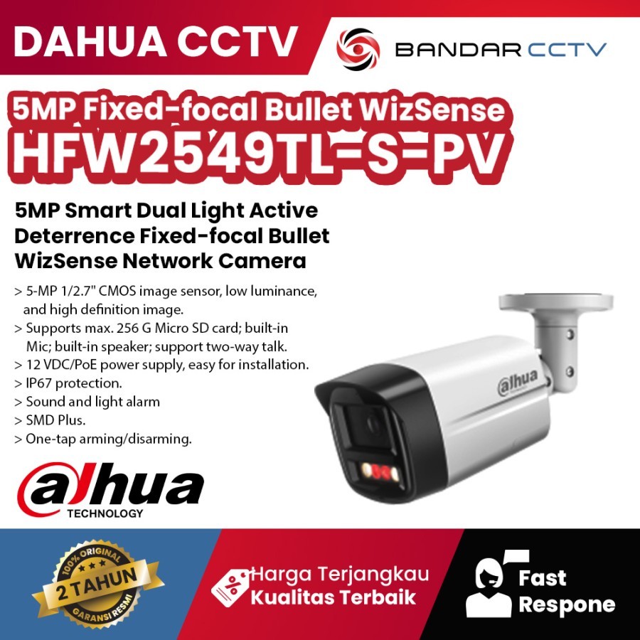Dahua IPC-HFW2549TL-S-PV 5MP Smart Dual Light Active Deterrence