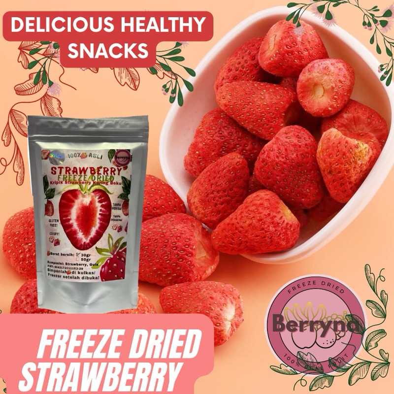 

Berryna 30g Strawberry Freeze dried snack keripik Buah Strawberry sehat cemilan Garing