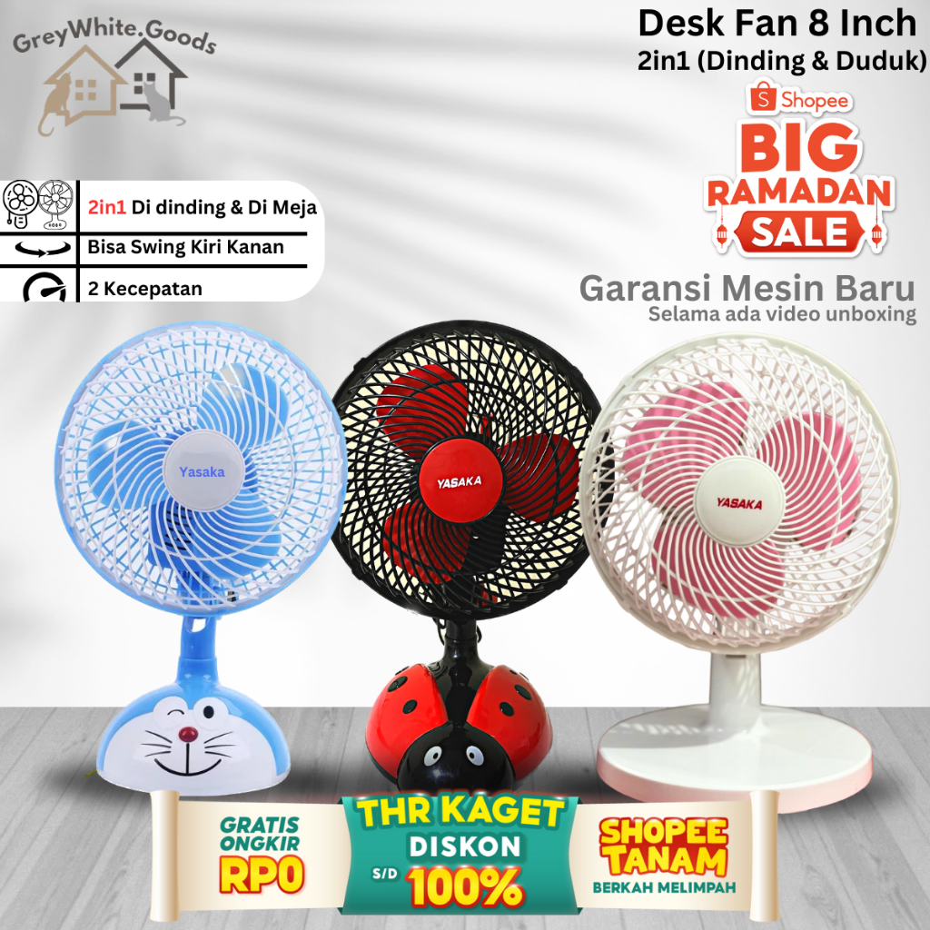 Kipas Angin Duduk Lucu Dinding 8 Inch 2in1 Hemat Daya