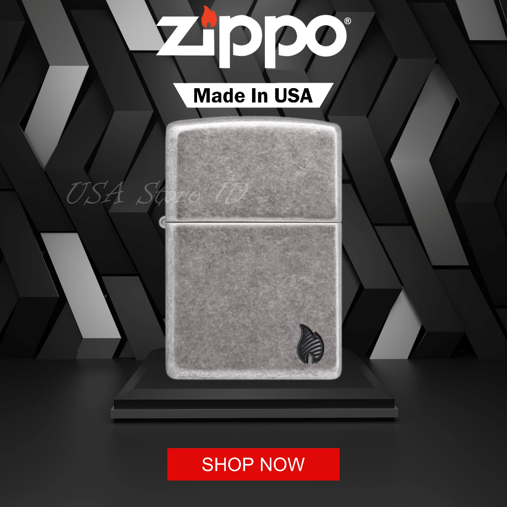 Zippo Armor® Antique Silver Flame Design 46399 Original Made In USA