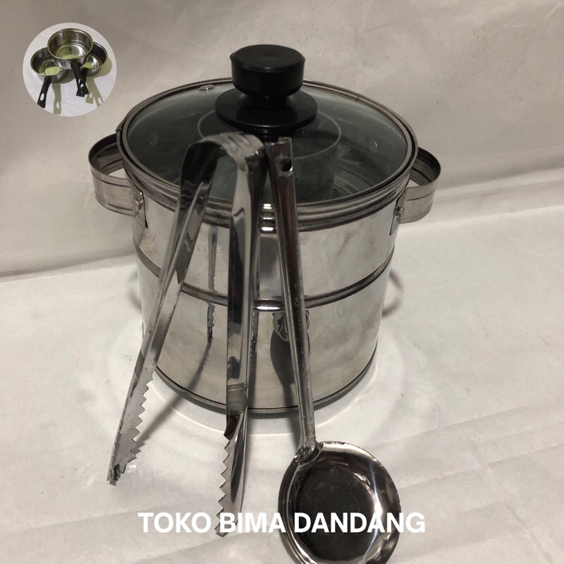DANDANG BAKSO STAINLES MINI 20cm TUTUP KACA LENGKAP ADA CENTONG CAPITNYA