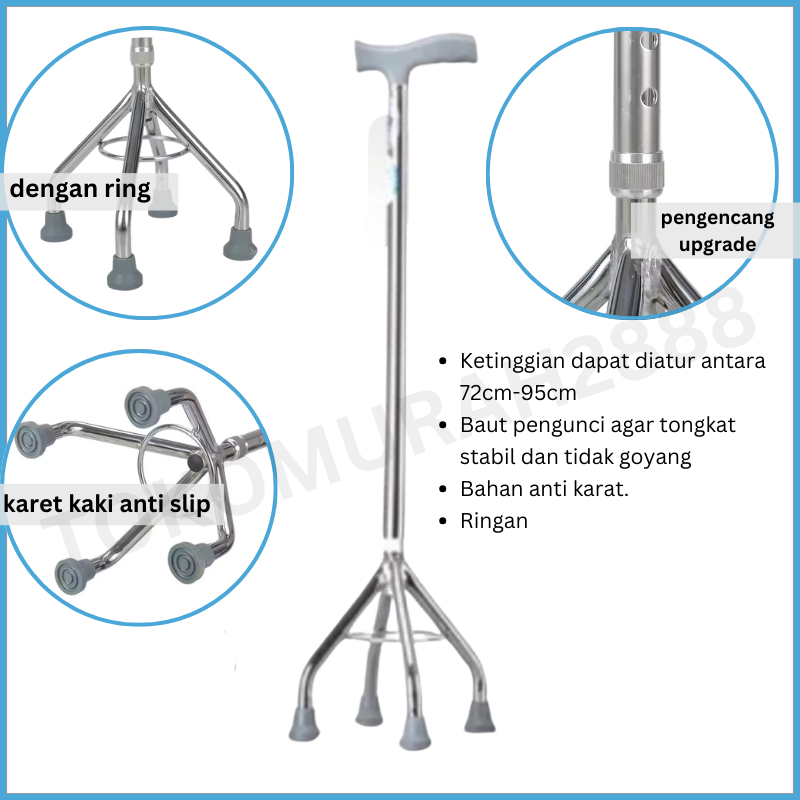 Tongkat Jalan Stainless Kaki 3/Tongkat Jalan Orang Tua/Tongkat Jalan