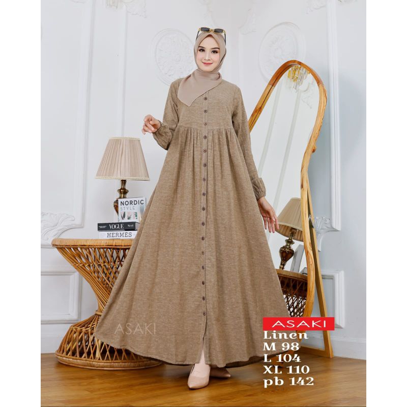 Gamis linen import terbaru asaki best seller