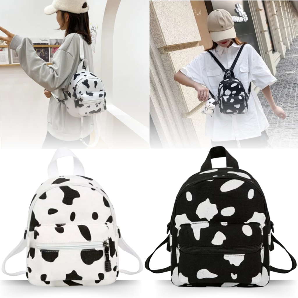 Ransel Wanita Mini Tas Ransel Wanita Mini Motif Sapi Tas Ransel Modis Tas Remaja Korean Style Mini M