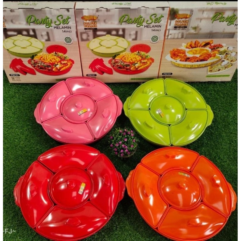 Party Set Melamin 14 in Prasmanan Bulat Golden Dragon