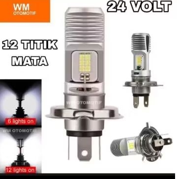 Lampu LED Utama Depan 24 Volt H4 Laser Gun G12A 12 Mata Titik High Low Putih D3 Truk Bus Fuso Canter