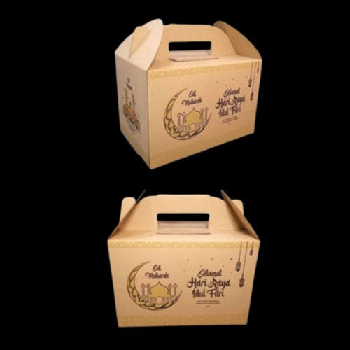 

( 5 pcs ) kardus tenteng coklat e flute packing hampers sembako idul fitri dus jinjing kemasan 6 toples bulat kuker ukuran 30x20x20 cm