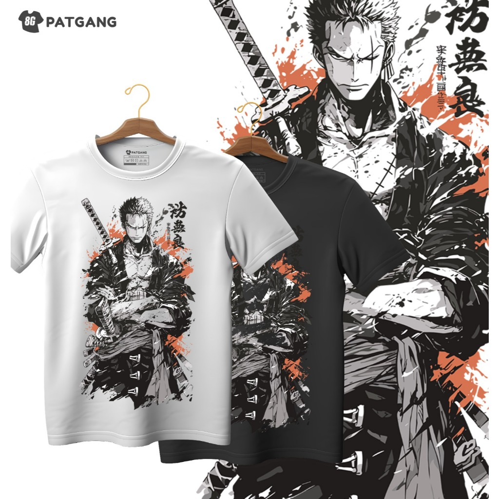 Patgang - Baju Distro Pria Kaos T-Shirt Cowok Oversize Premium Motif Anime Zoro One Piece