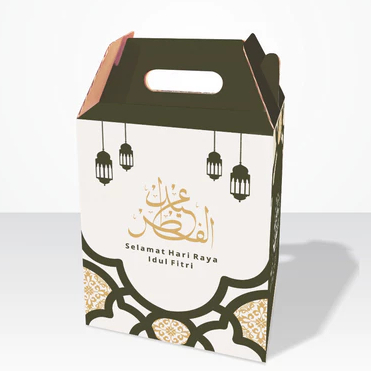 

( 10Pcs) Dus Hampers Kue Kering Lebaran Box Parsel Paket Sembako Tema Kandella Uk. 23.5x17.5x29 cm