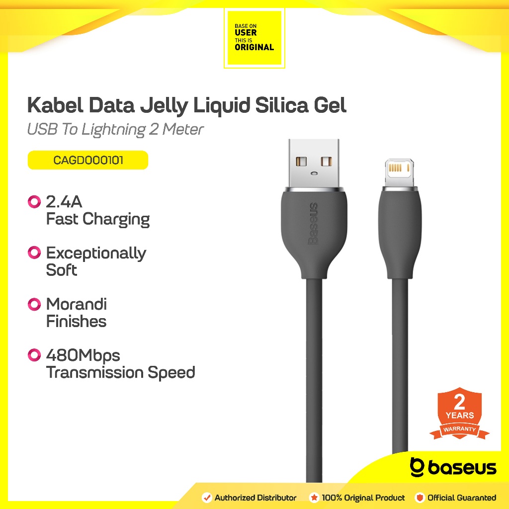BASEUS Kabel Data Jelly Liquid Silica Gel USB to Lightning 2M 2 Meter Fast Charging Iphone 5 5S 6 7 