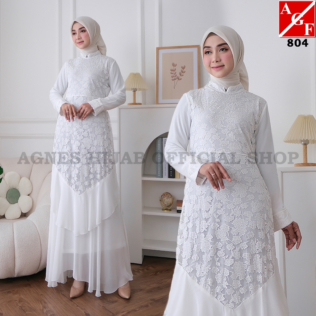 NEW DEALS [ Clearance SALE ] Agnes Hijab Gamis Putih Baju Lebaran 2025 Gamis Abaya Gamis Lebaran