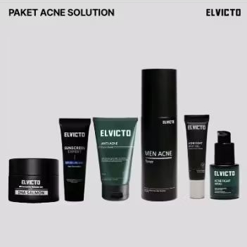 ELVICTO PAKET ACNE SOLUTION | MOISTURIZER, SUNSCREEN, ACNE FW, MEN ACNE TONER, ACNE FIGHT SPOT GEL, 