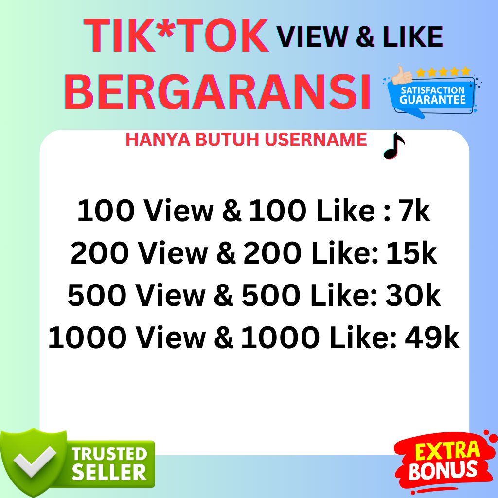 TIK*TOK PAKET LIKE & VIEW TIK*TIK BERGARANSI PREMIUM