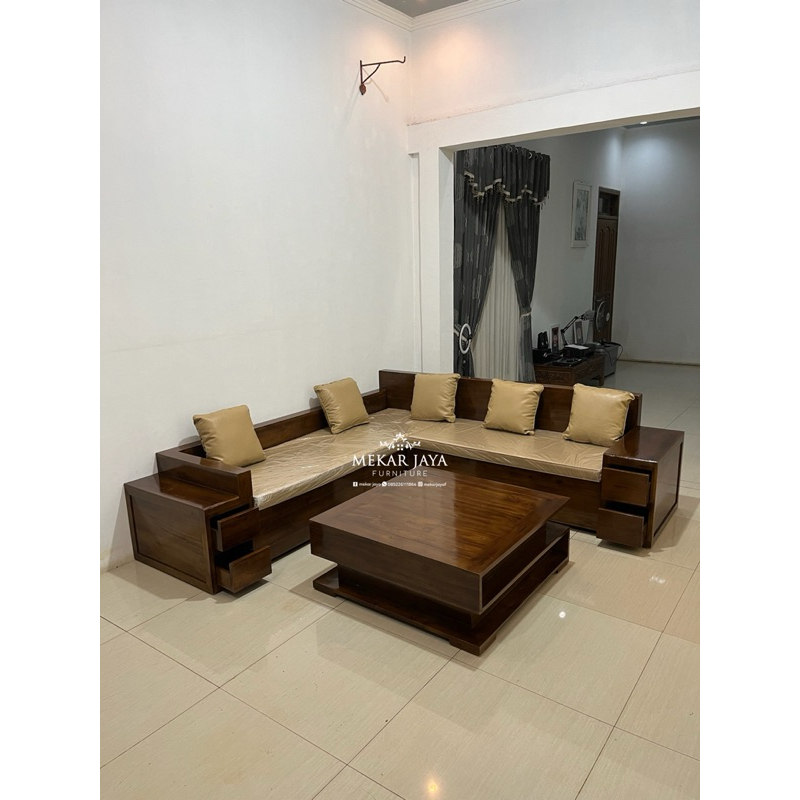 Set Kursi Sudut Minimalis box Laci Jati Furniture Jepara