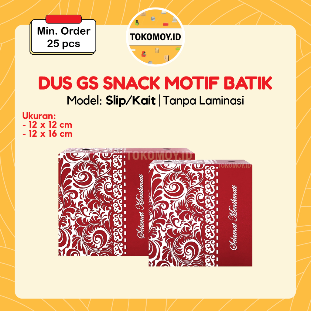 Dus GS Snack Motif Batik Uk. 12x12 , 12x14 , 12x16 Tebal Standar Tanpa Laminasi - Box Kue Kotak Maka