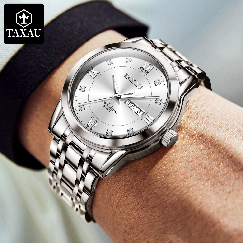 WAJIB PUNYA TAXAU JAM TANGAN PRIA ORIGINAL ANTI AIR JAM TANGAN PRIA RANTAI STAINLESS STEEL ANALOG