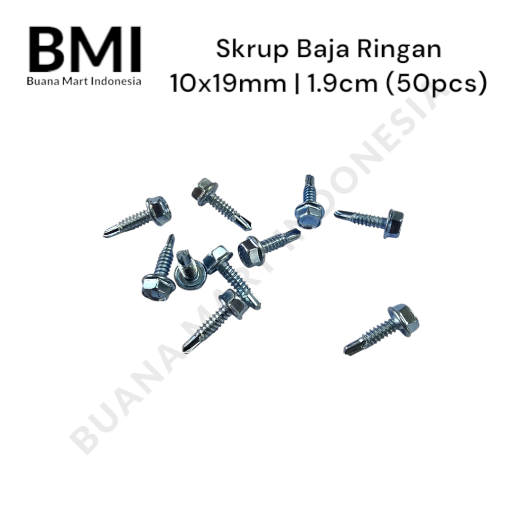 Skrup Baja Ringan 10x19mm | Sekrup Roofing 1.9cm | Mild Steel Bolts | (50Pcs)
