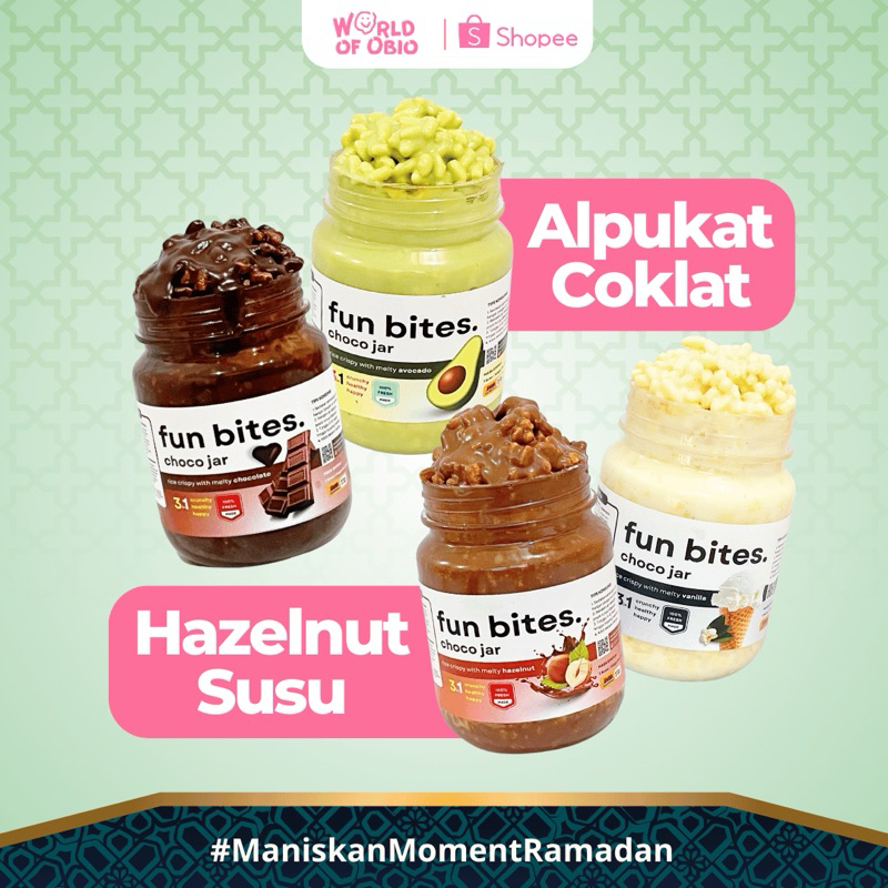 

OBIO Fun Bites PAKET AVOCHONUTSU (ISI 4) RICE CRISPY - Choco Jar Cemilan Rasa Chocolate Topping Cokelat Leleh
