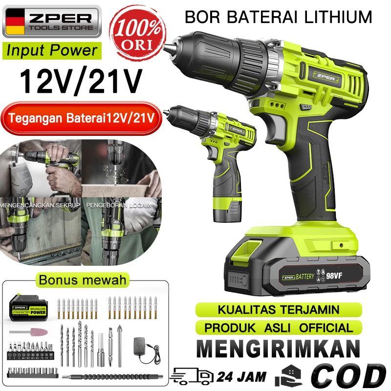 ZPER bor baterai murah berkualitas bor cordless mesin bor elektrik mini Drill Bor Impact Lithium bos
