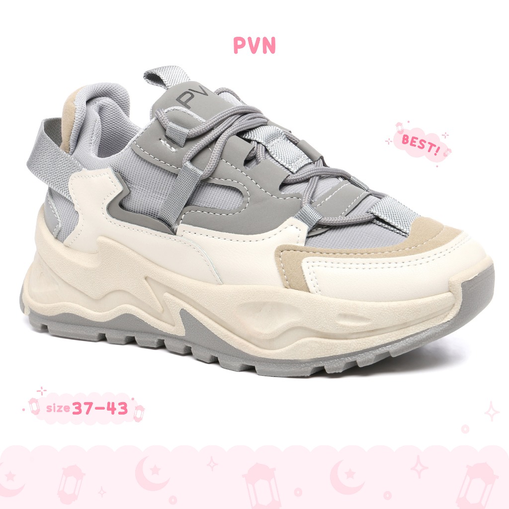 PVN Jungkook Sepatu Sneakers Wanita Sport Shoes Grey Krem 129