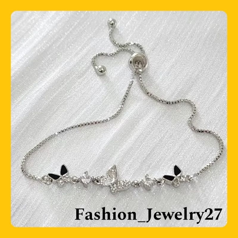 Terbaru Gelang Serut Wanita Kupu-Kupu Hitam Warna Silver