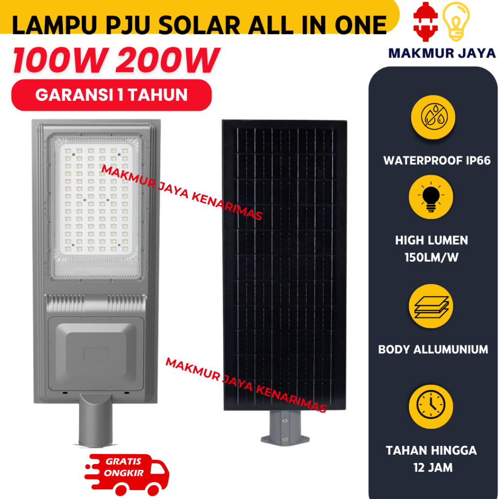 SNI LAMPU JALAN TENAGA SURYA 100W 200W WATT LED ALL IN ONE/ PJU LED SOLAR CELL ALL IN ONE 100W 200W 