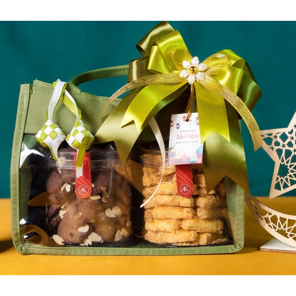

HAMPERS TAS EKSLUSIF KUE KERING KASTENGEL & ALMOND CHOCOCHIPS TOPLES 250GR
