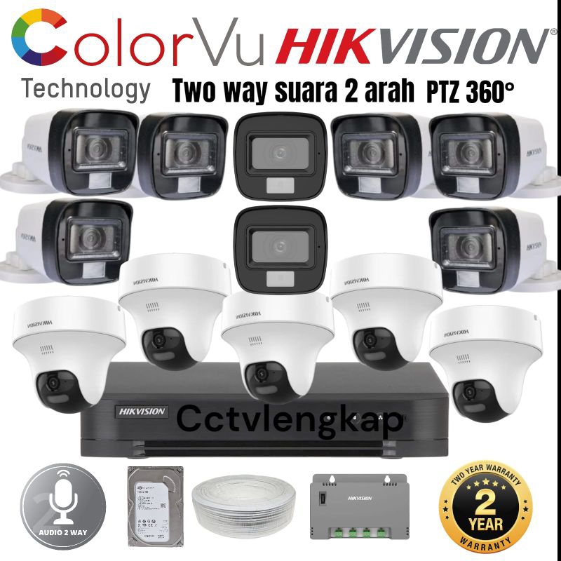 PAKET CCTV HIKVISION 16 CHANNEL 13 KAMERA SUARA 2 ARAH COLORVU TURBO HD