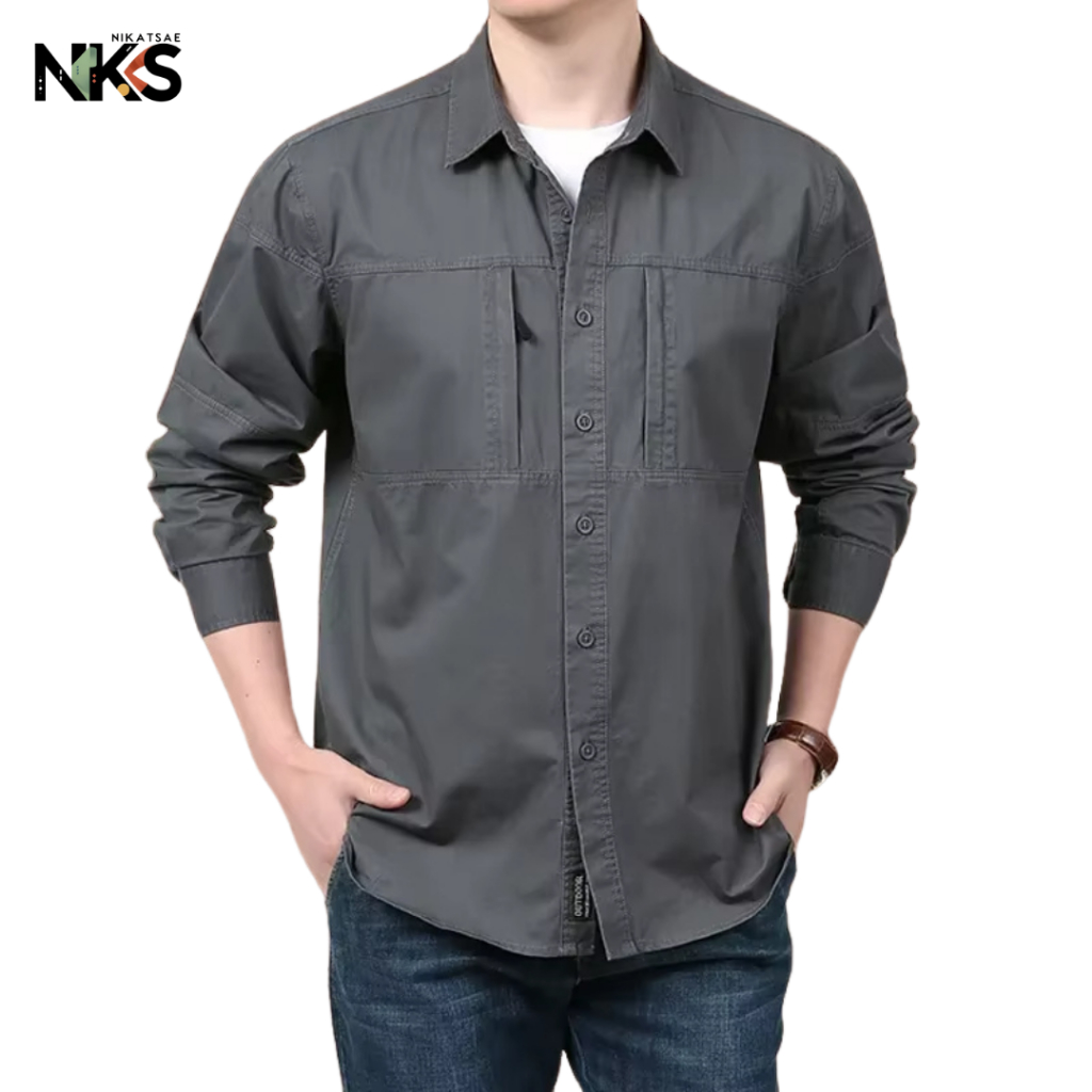 Kemeja Tactical Abu Tua Lengan Panjang / Kemeja Tactical / Baju Tactical / Kemeja Tactical Pria