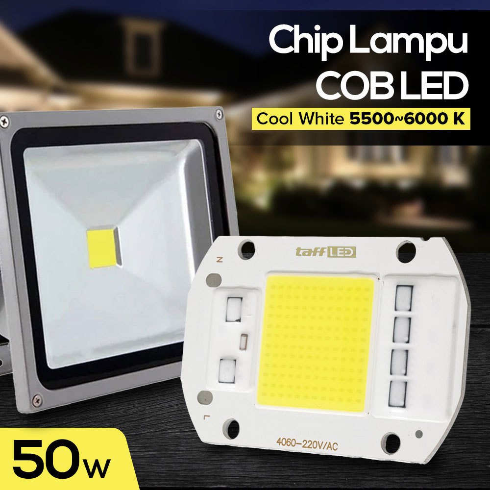 TaffLED Chip LED Lampu COB Floodlight Spotlight 220V Cool White 6000K 50W - White HPL DImmer langsun