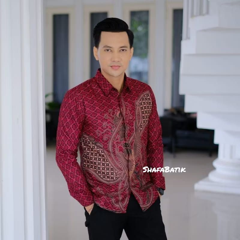Kemeja Batik Pria Premium full furing baskara merah slimfit premium