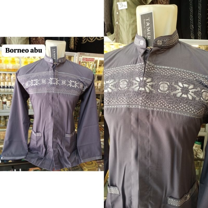 Baju Koko / Baju muslim Pria Tamer lengan panjang bordir katun premium Borneo
