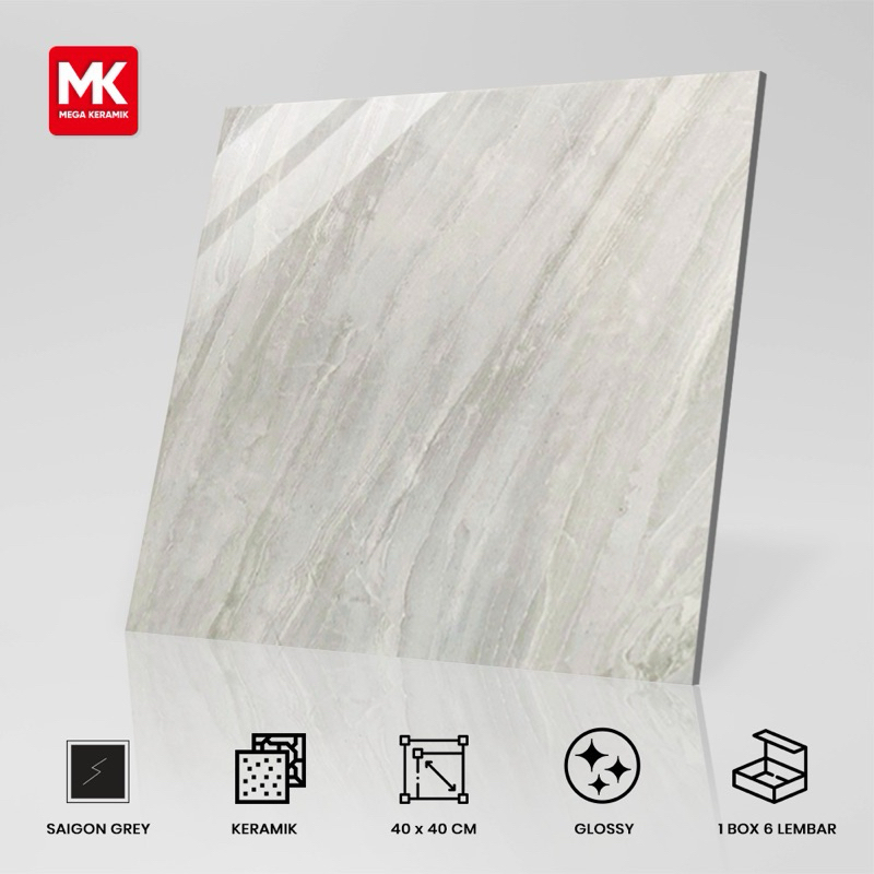 Keramik Glossy Motif Marmer 40x40 Saigon Grey