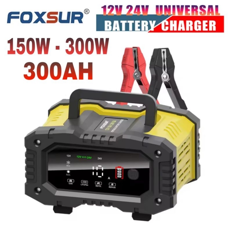 Cas Aki Charger Aki Mobil Motor 12V 24V 300AH 300W Foxsur