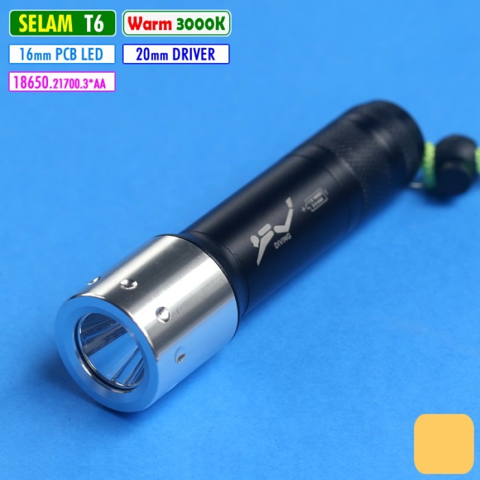 Senter Selam Led Cahaya Warm Diving Scuba Snorkel 40 Meter Casing Alumunium XML T6 Saklar Belakang A