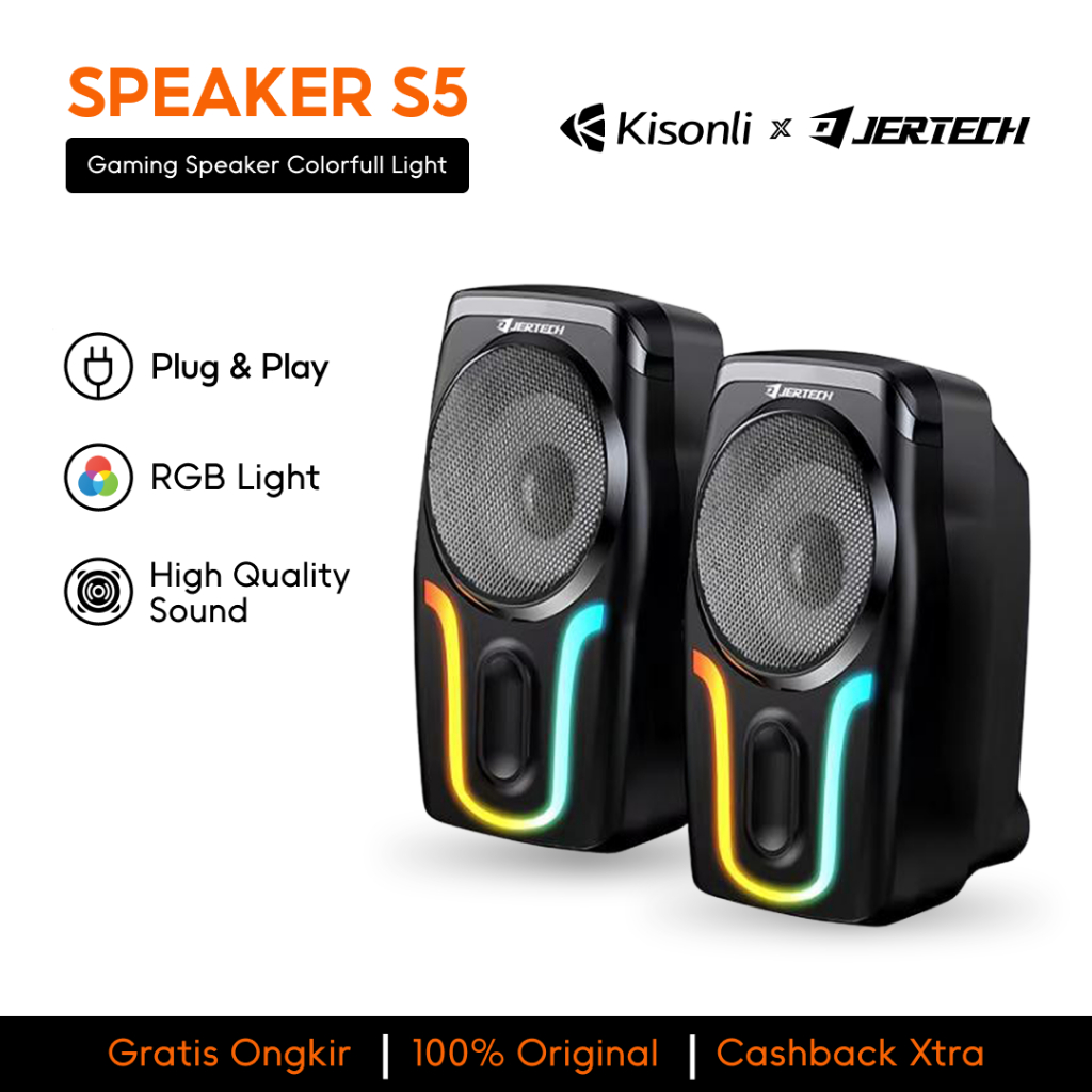 KISONLI x JERTECH Speaker Gaming Kabel Usb Komputer Laptop S5 RGB Light With Audio Output